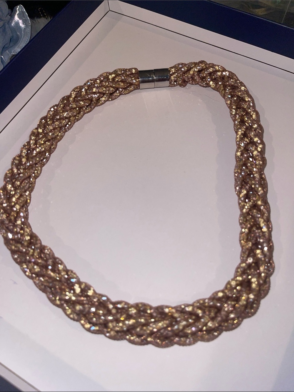 Braided Glitter Necklace in Rose Gold Tone
